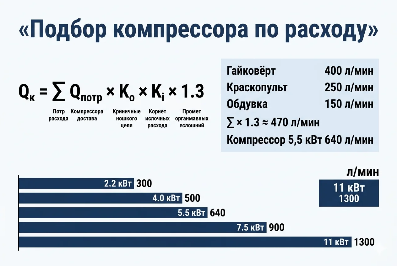 Расчёт мощности компрессора по расходу