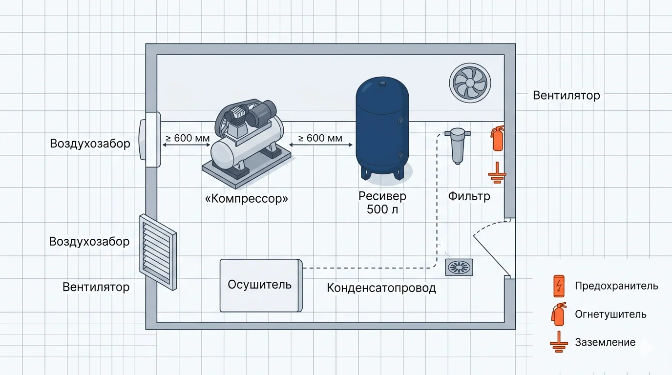 Планировка компрессорной комнаты