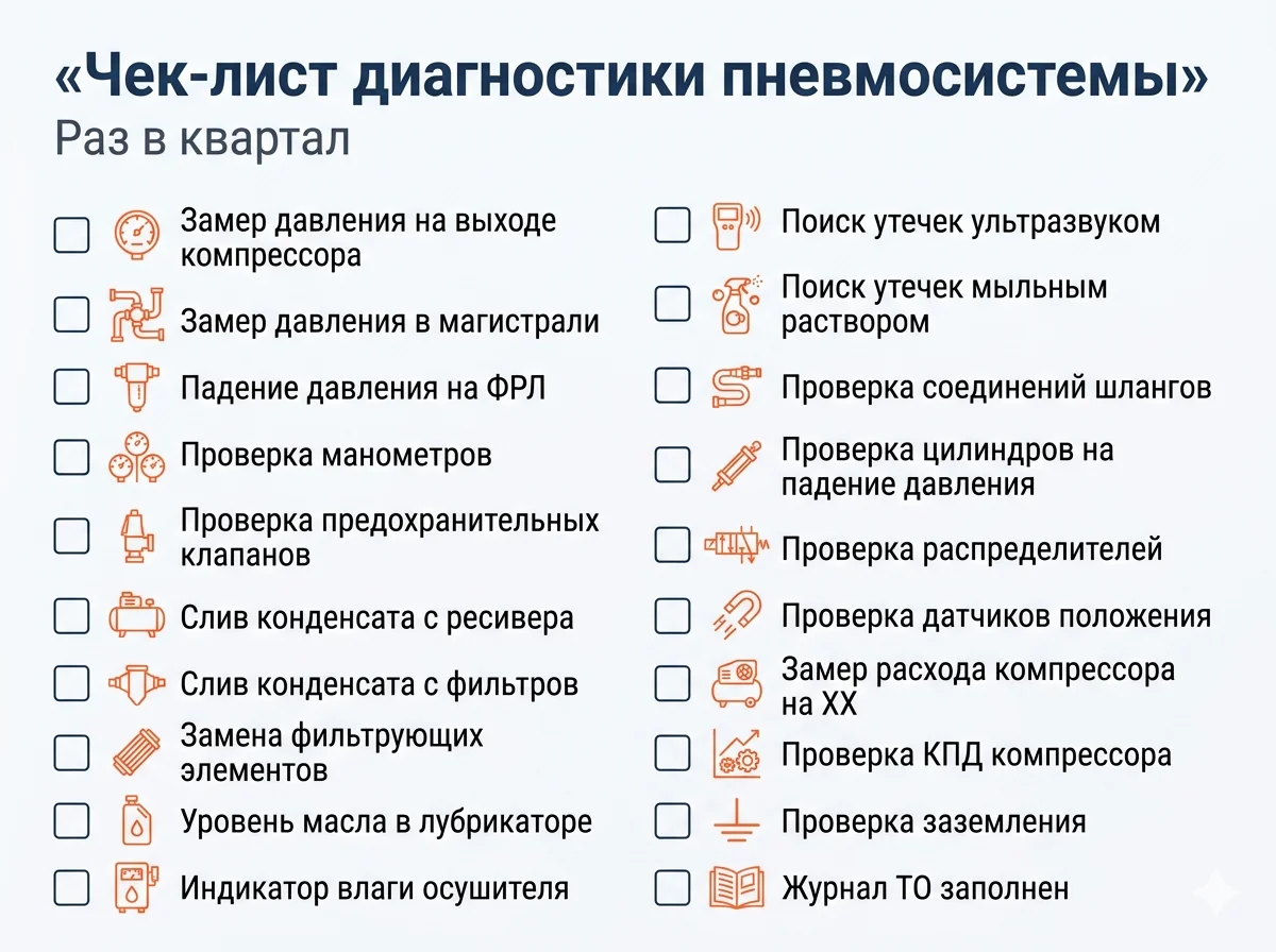 Чек-лист диагностики пневмосистемы — 20 пунктов