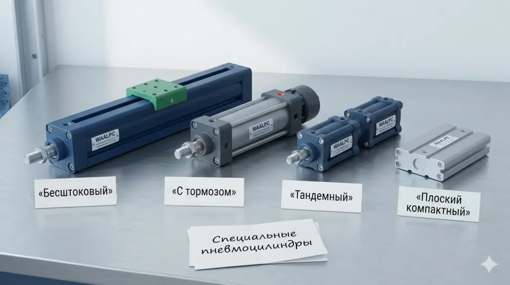 Специальные пневмоцилиндры — бесштоковые, тандемные, плоские