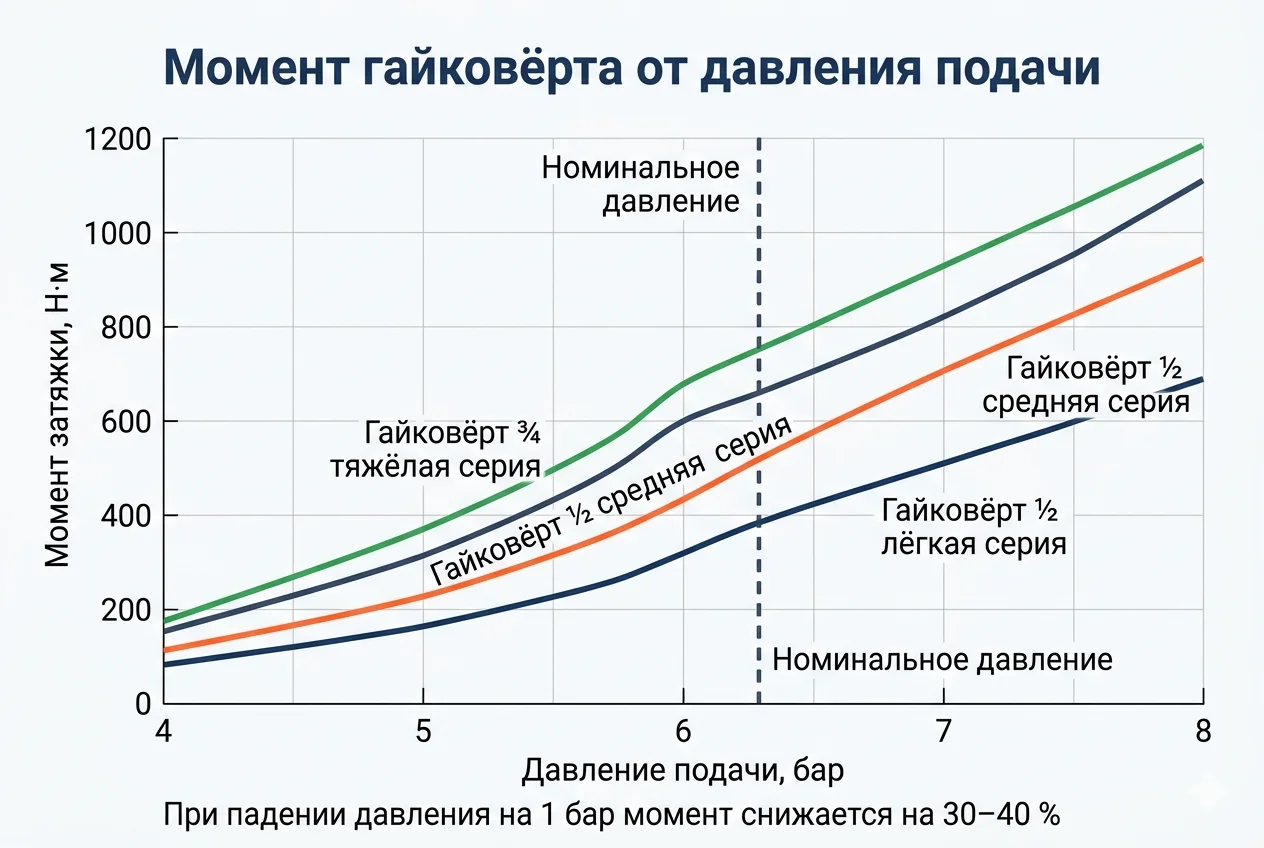 Зависимость момента гайковёрта от давления