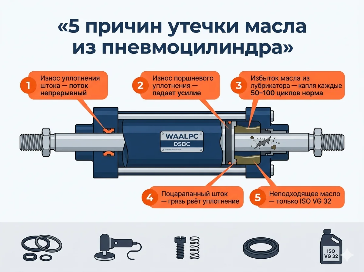 5 причин утечки масла из пневмоцилиндра
