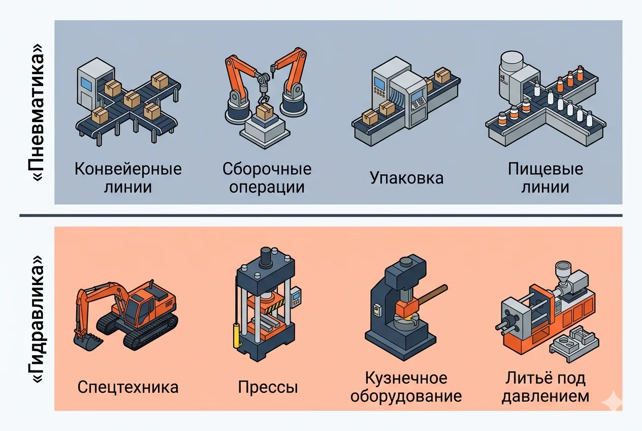 Применения пневматики и гидравлики