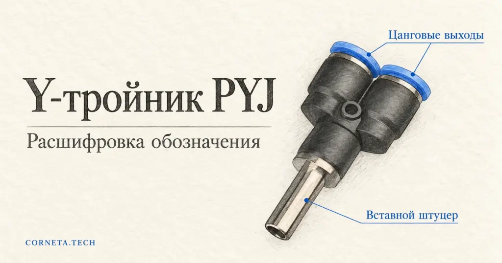 Y-тройник PYJ: расшифровка кода и совместимый аналог Legris 3142, PISCO